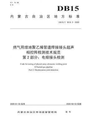 燃气用埋地聚乙烯管道焊接接头超声相控阵检测技术规范 第2部分：电熔接头检测 DB15∕T 1819.2-2020