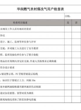 华润燃气农村煤改气用户检查表