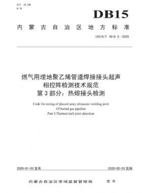 燃气用埋地聚乙烯管道焊接接头超声相控阵检测技术规范 第3部分：热熔接头检测 DB15∕T 1819.3-2020