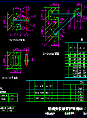 DN(15—200)沿墙安装单管托架DWG图