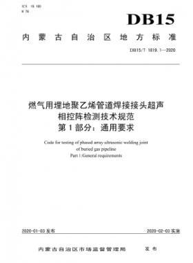 燃气用埋地聚乙烯管道焊接接头超声相控阵检测技术规范 第1部分：通用要求 DB15∕T 1819.1-2020