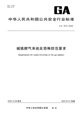 城镇燃气系统反恐怖防范要求GA 1810-2022